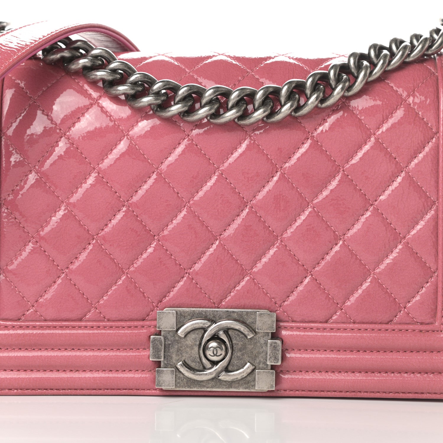 Chanel Patent Calfskin Quilted Medium Boy Flap Light Pink 8 of 18