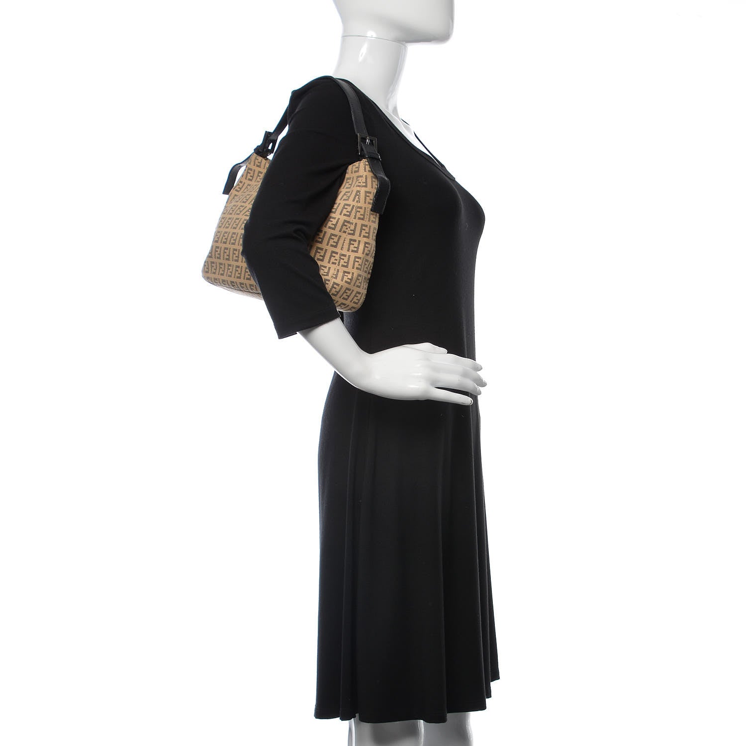 Fendi Zucchino Vitello Hobo Beige Black 2 of 12