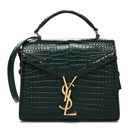 Saint Laurent Calfskin Crocodile Embossed Mini Classic Monogram Cassandra Top Handle Green 1 of 9