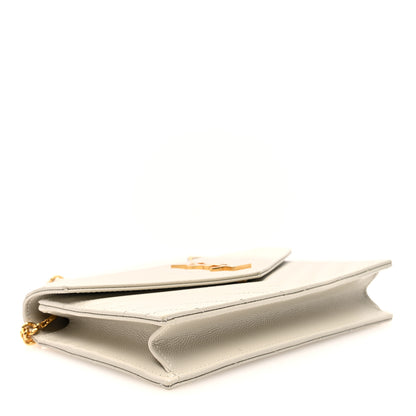 Saint Laurent Grain De Poudre Matelasse Chevron Monogram Envelope Chain Wallet Crema Soft 4 of 9