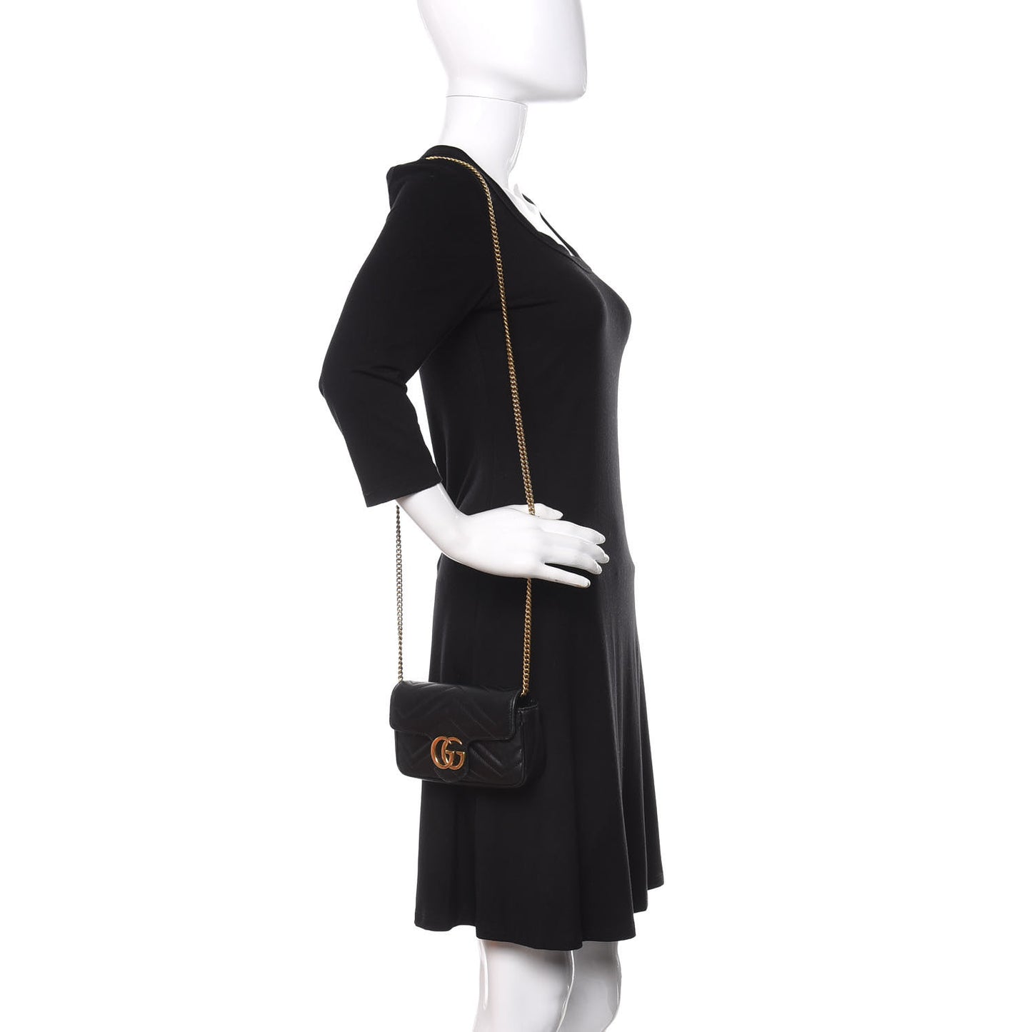 Calfskin Matelasse Super Mini GG Marmont Shoulder Bag Black
