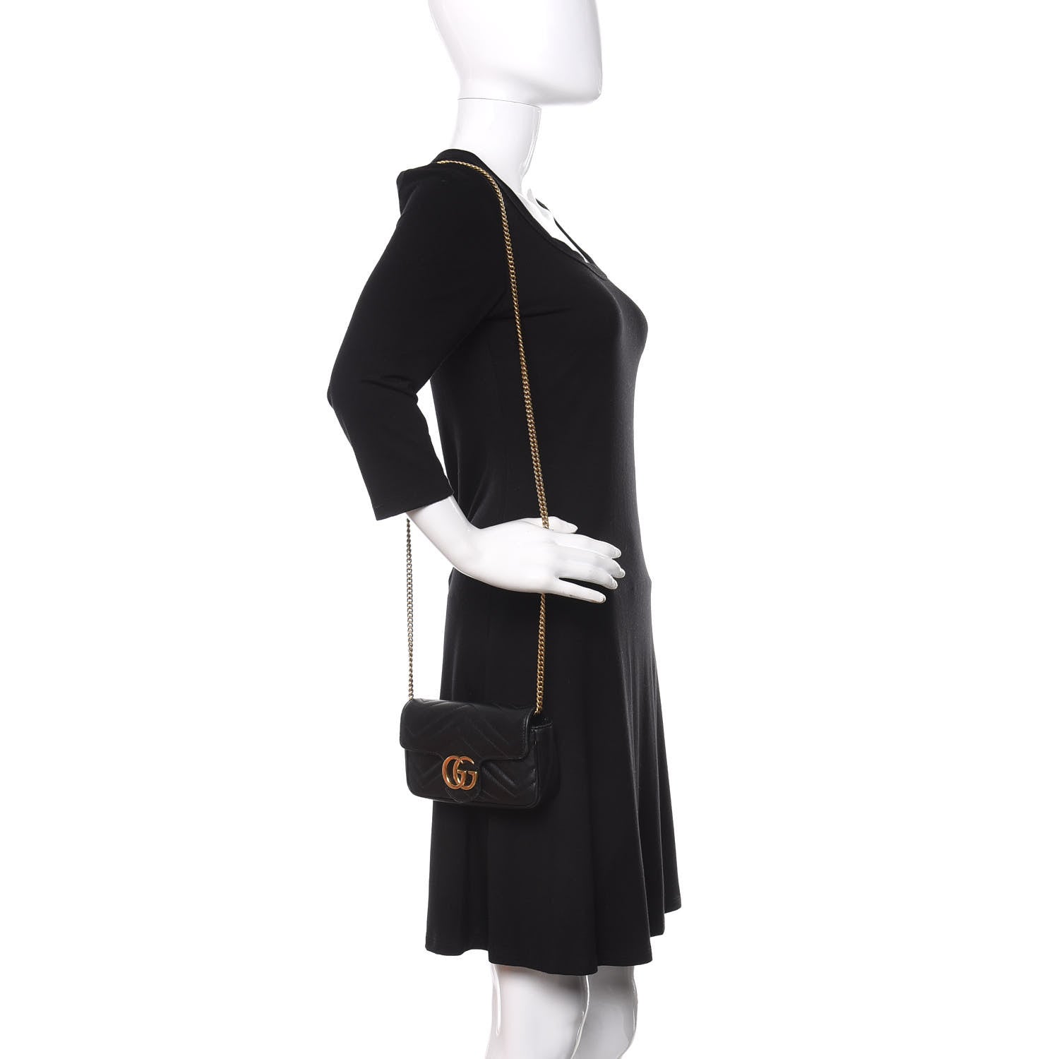 Gucci Calfskin Matelasse Super Mini GG Marmont Shoulder Bag Black 2 of 11