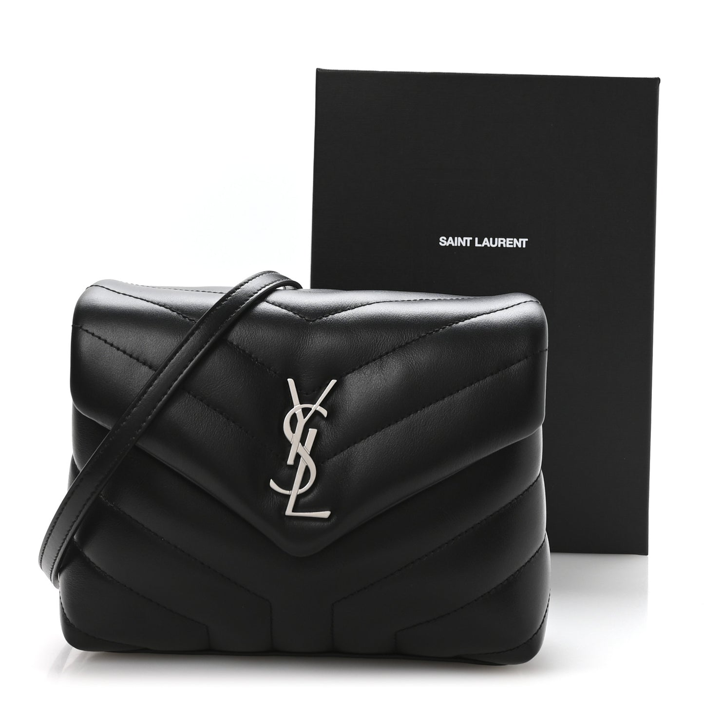 Calfskin Y Quilted Monogram Toy Loulou Crossbody Bag Black