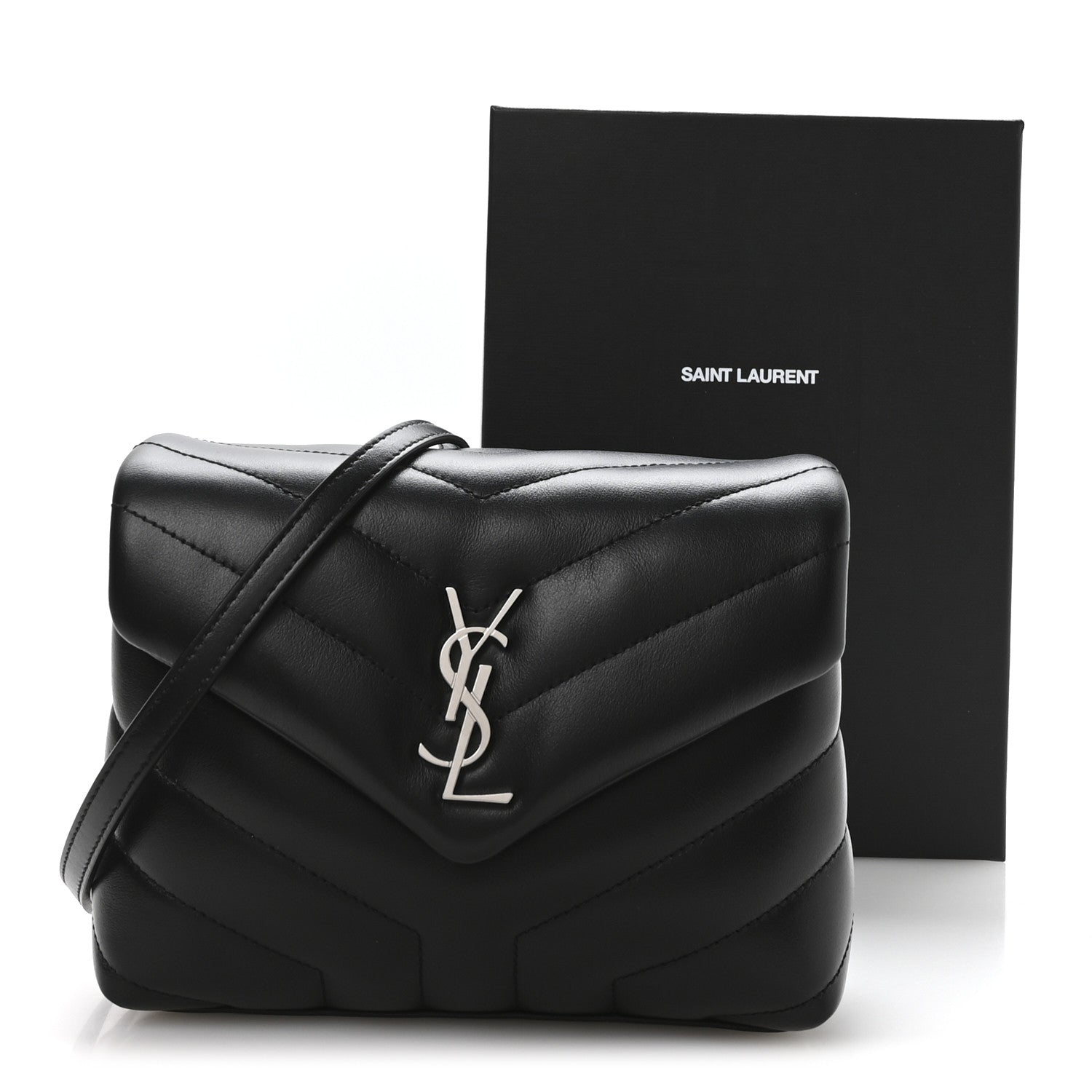 Saint Laurent Calfskin Y Quilted Monogram Toy Loulou Crossbody Bag Black 11 of 11