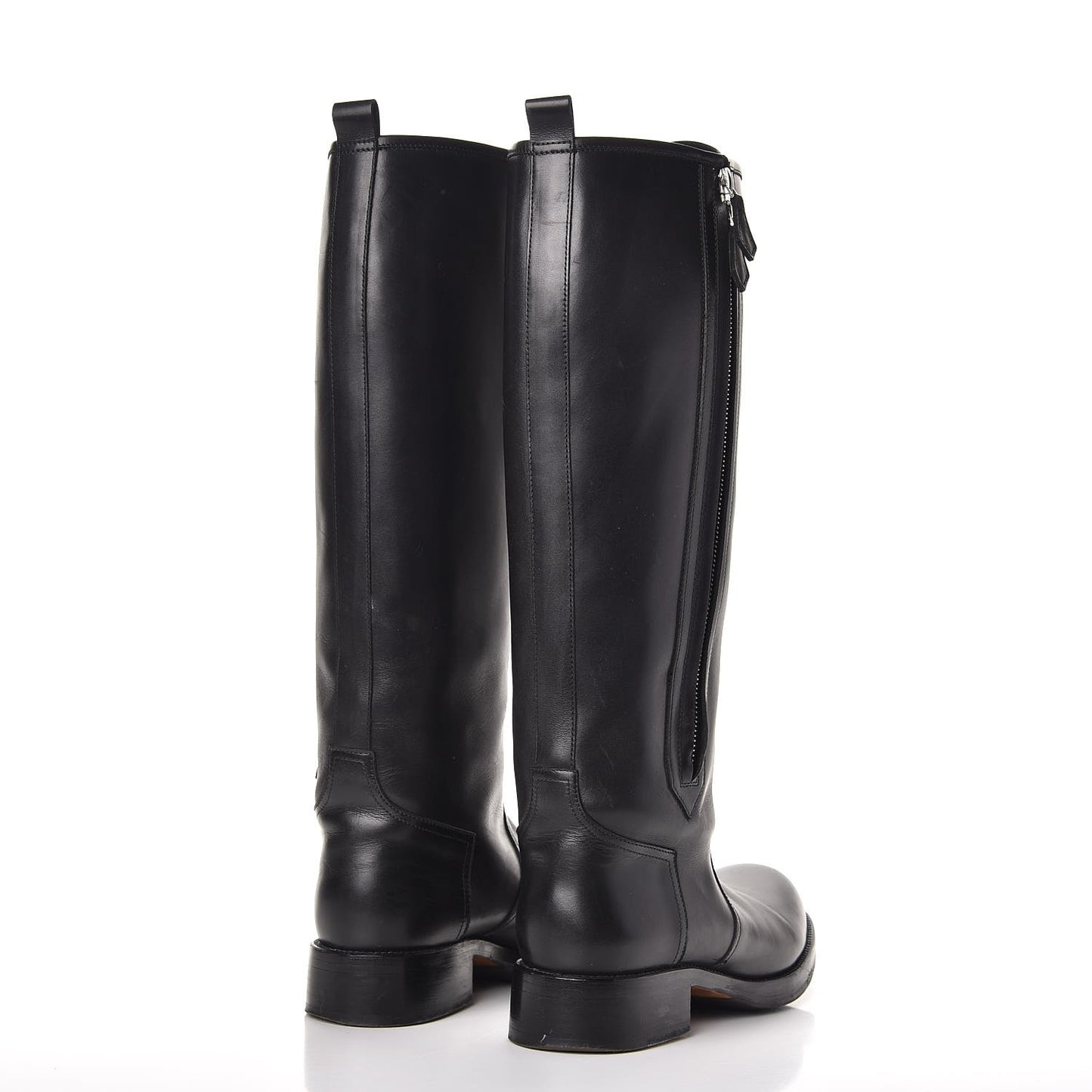 Box Calfskin Equestrian Land Boots 38 Black