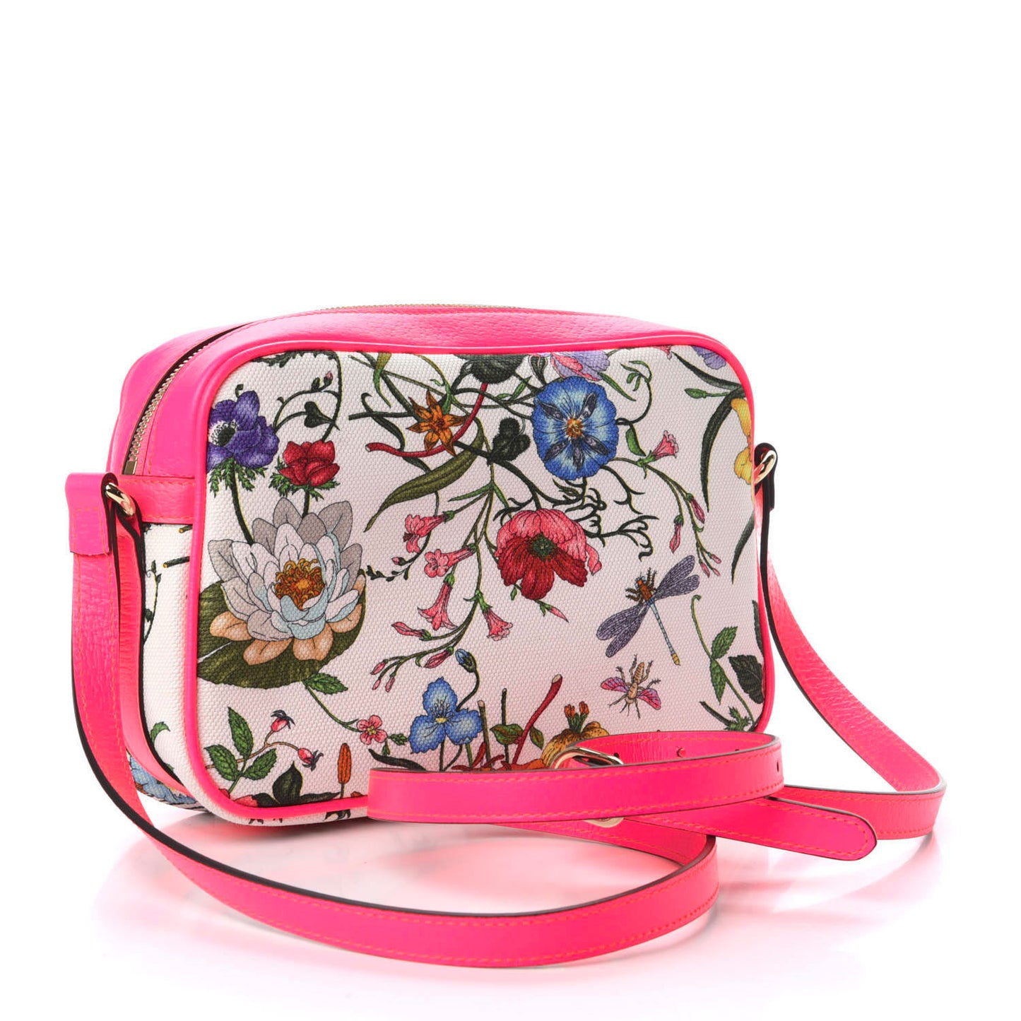 Canvas Flora Floral Shoulder Bag White Fuchsia Fluo