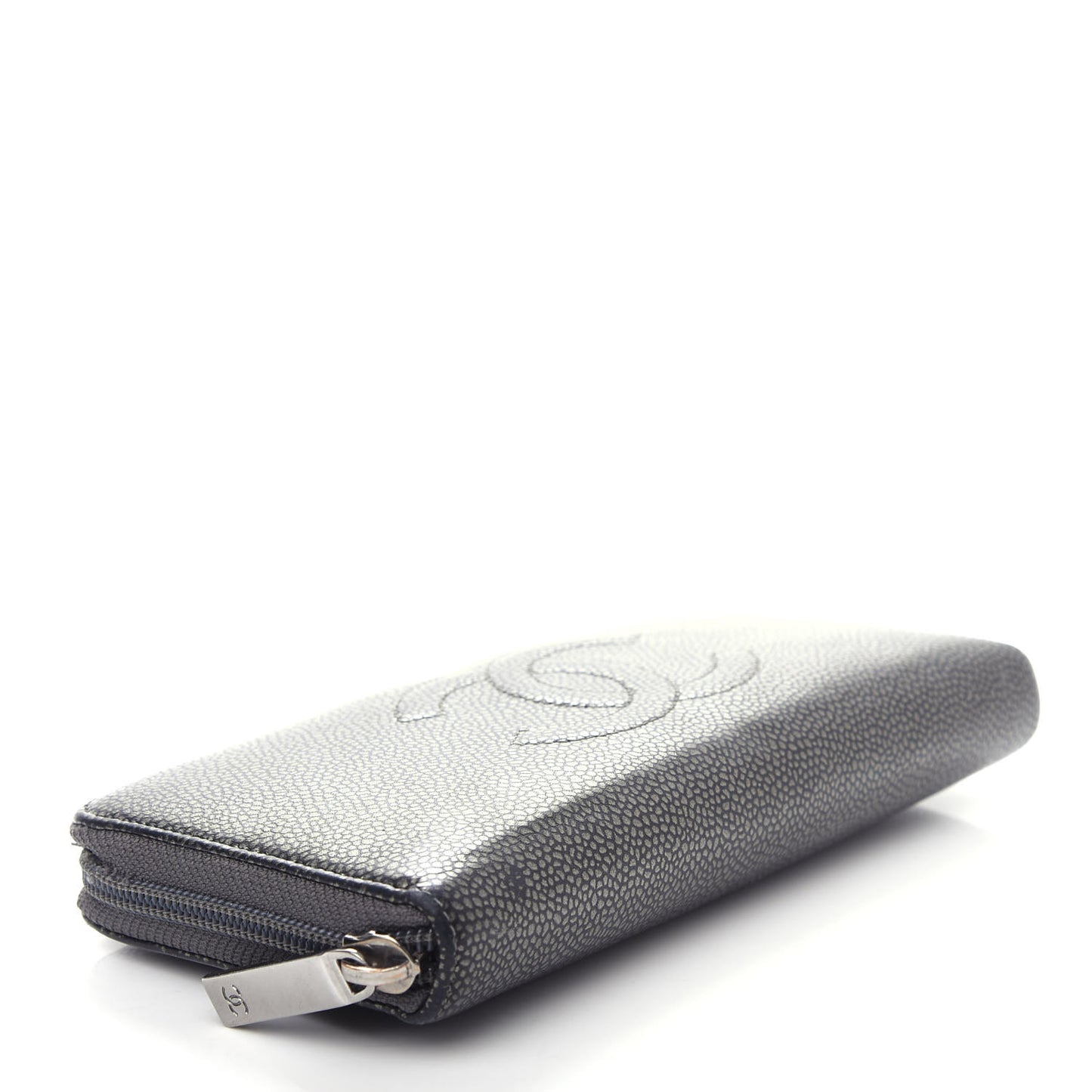 Metallic Calfskin Large Timeless CC Zip Around Wallet Argent Fonce