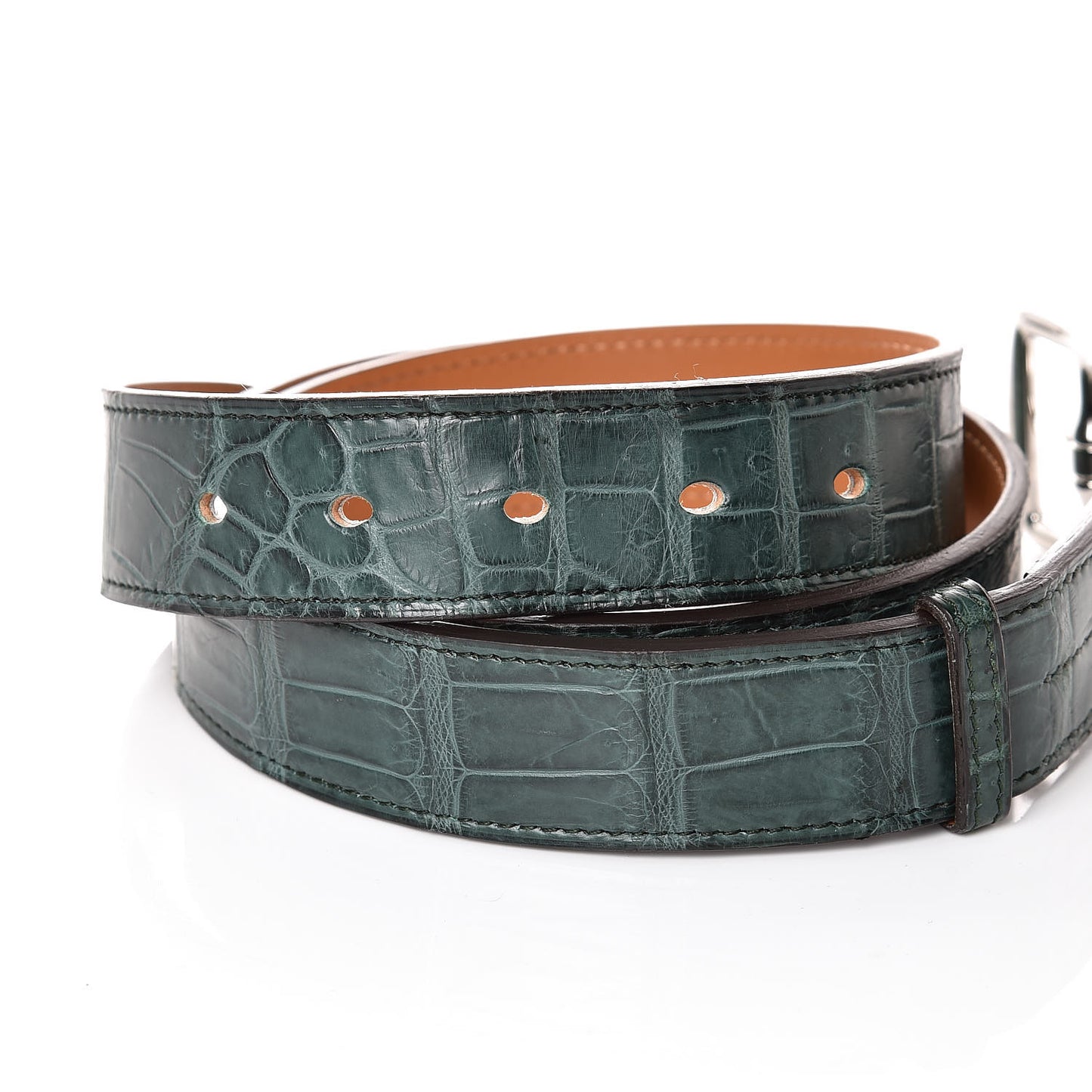 Matte Porosus Crocodile 32mm Etriviere Belt 95 Vert Fonce