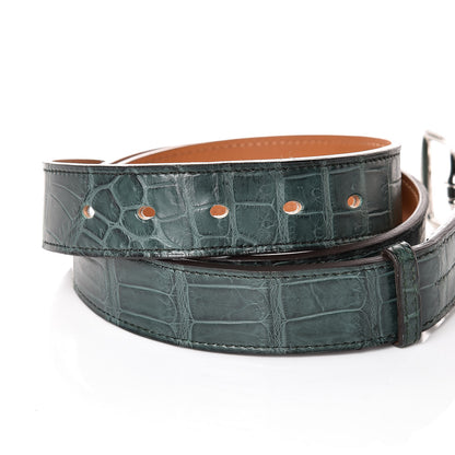Hermes Matte Porosus Crocodile 32mm Etriviere Belt 95 Vert Fonce 4 of 6