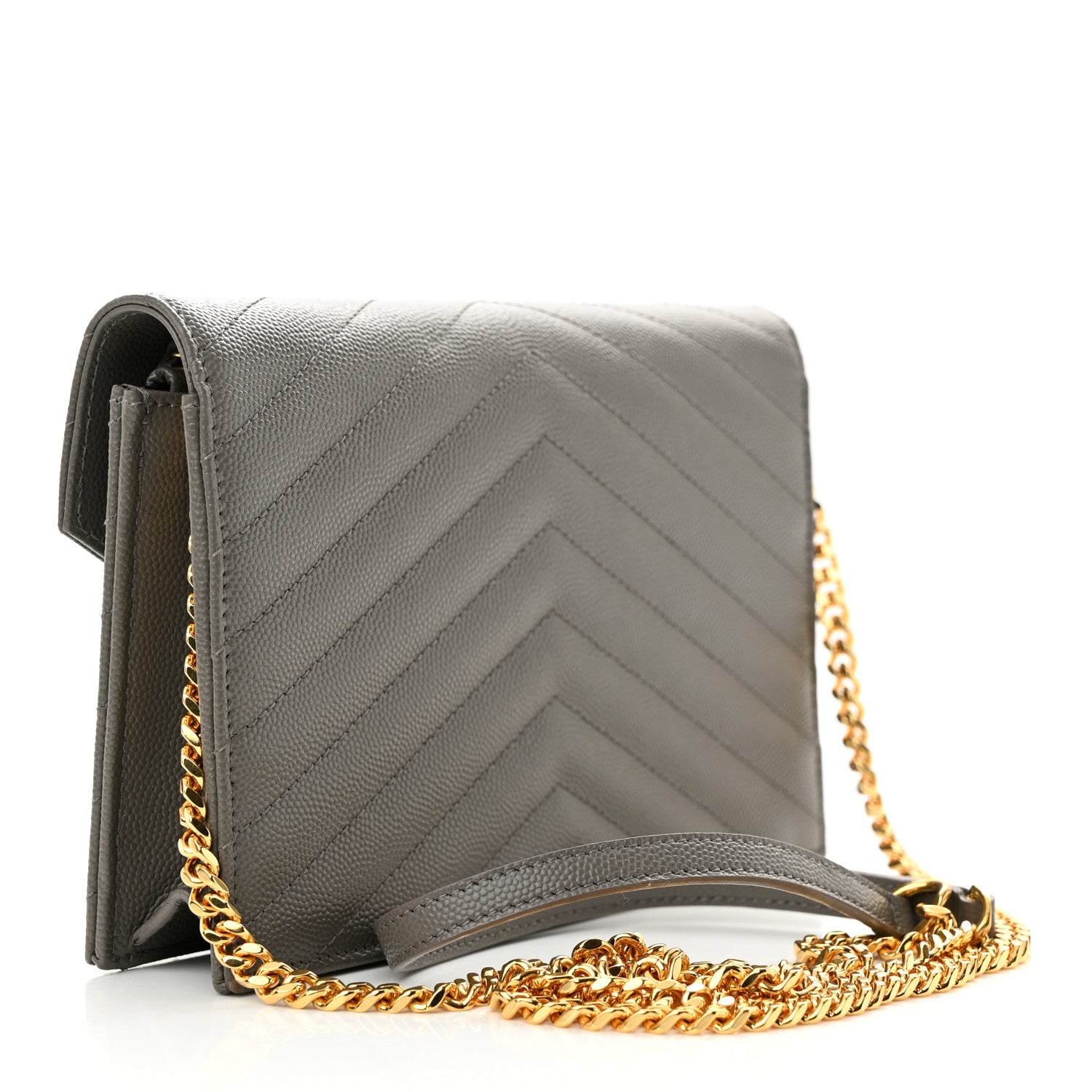 Saint Laurent Grain De Poudre Matelasse Chevron Monogram Envelope Chain Wallet Fog 3 of 11