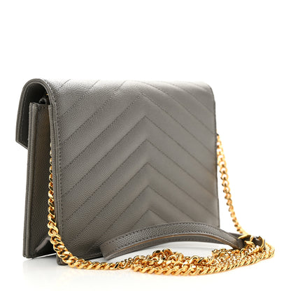 Saint Laurent Grain De Poudre Matelasse Chevron Monogram Envelope Chain Wallet Fog 3 of 11