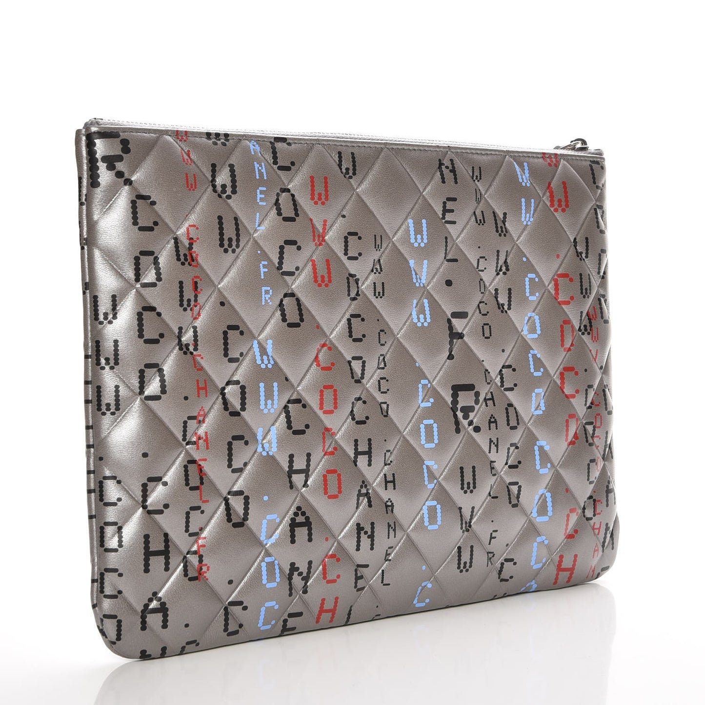 Metallic Lambskin Quilted Medium Data Center Cosmetic Case Silver