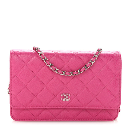 Chanel Caviar Enamel Quilted Wallet On Chain WOC Pink 1 of 12