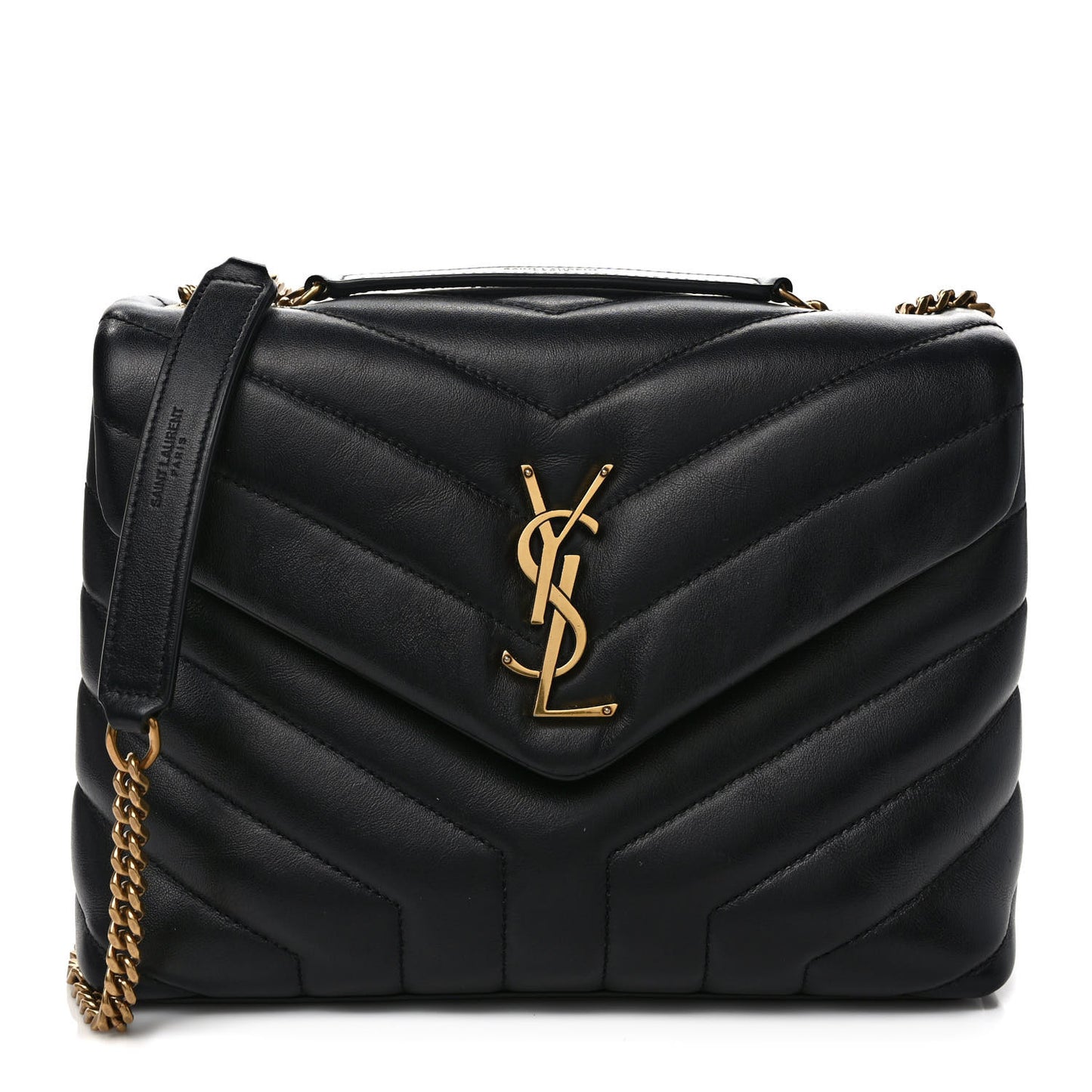 Calfskin Y Quilted Monogram Small Loulou Chain Satchel Black