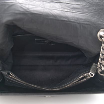 Saint Laurent Calfskin Crocodile Embossed Medium West Hollywood Monogram Fold-Over Black 5 of 10