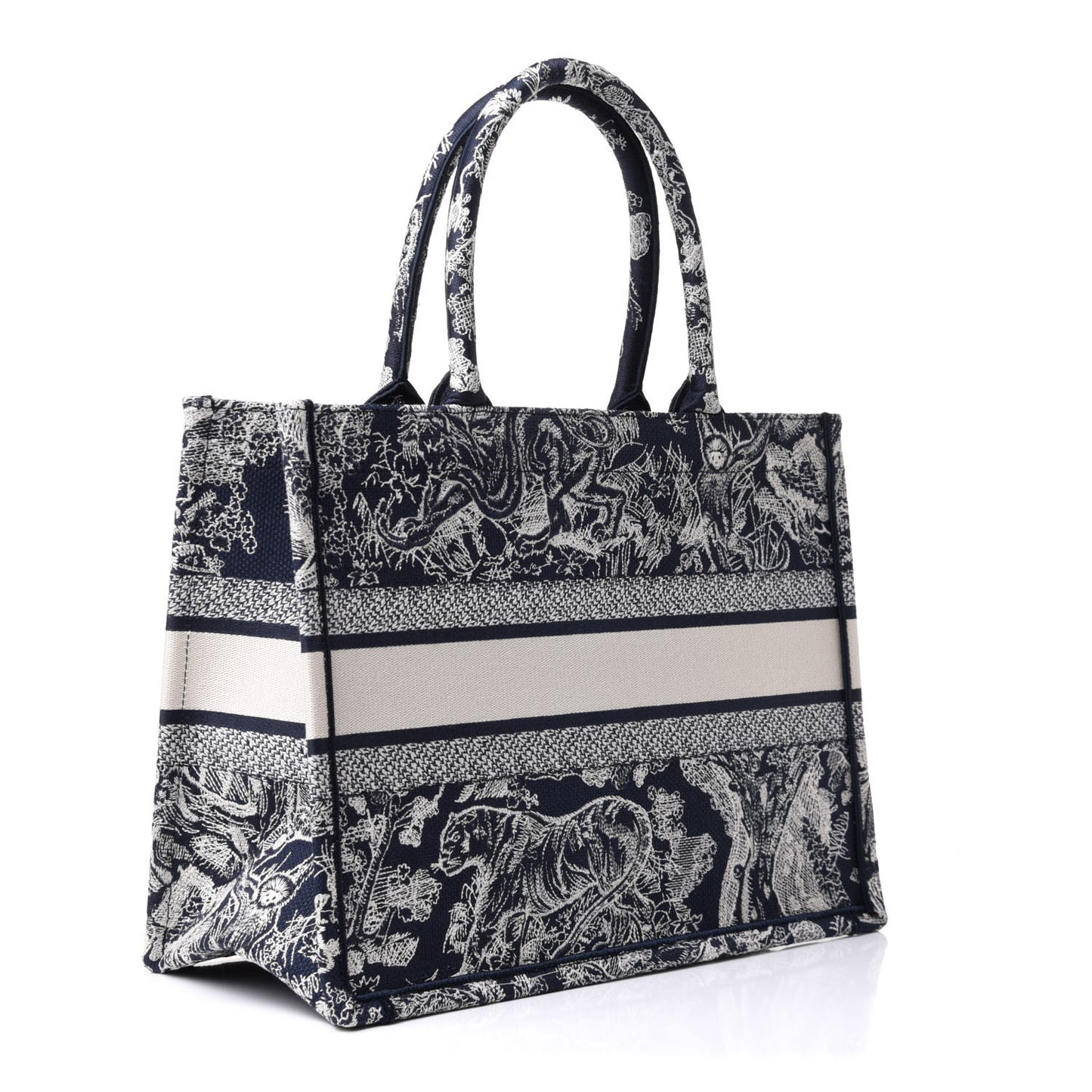 Canvas Embroidered Medium Toile De Jouy Reverse Book Tote Blue