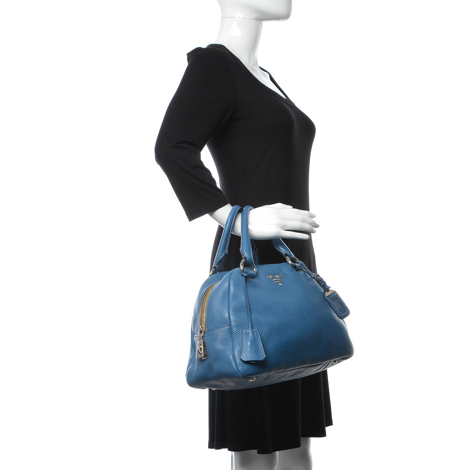Prada Vitello Daino Dome Satchel Cobalto 2 of 15