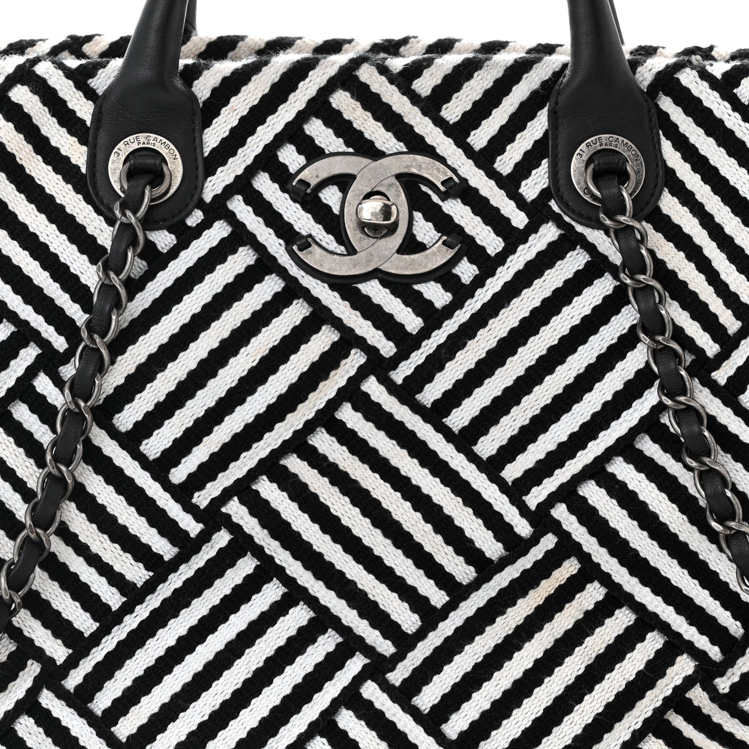 Chanel Woven Canvas Large Easy Shopping Tote Black White 9 of 12