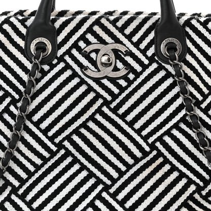 Chanel Woven Canvas Large Easy Shopping Tote Black White 9 of 12