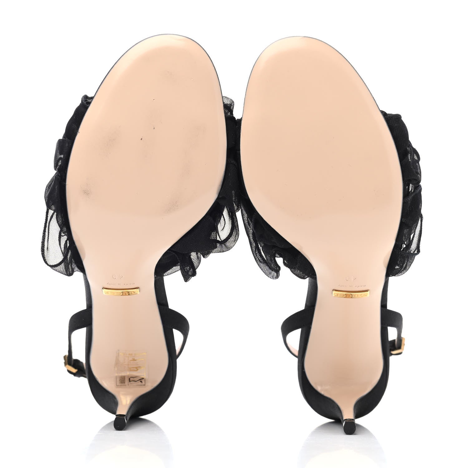 Gucci Tulle Ruffle Mid Heel Slingback Sandals 40 Black 8 of 8