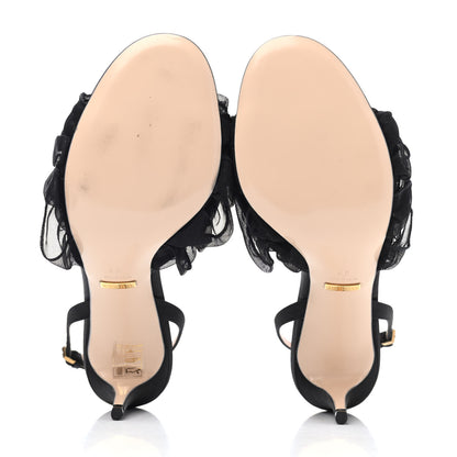 Gucci Tulle Ruffle Mid Heel Slingback Sandals 40 Black 8 of 8