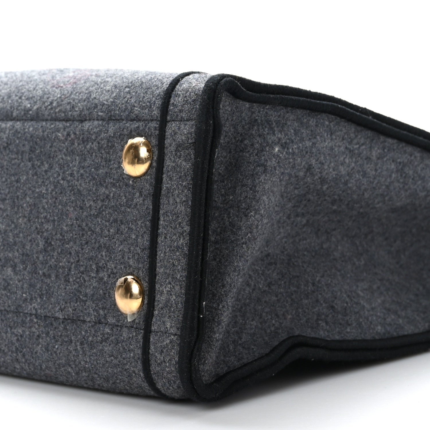 Fendi Melange Flannel Satin Logo Embroidered Threaded Edge Shopping Tote Grigio Black 8 of 9