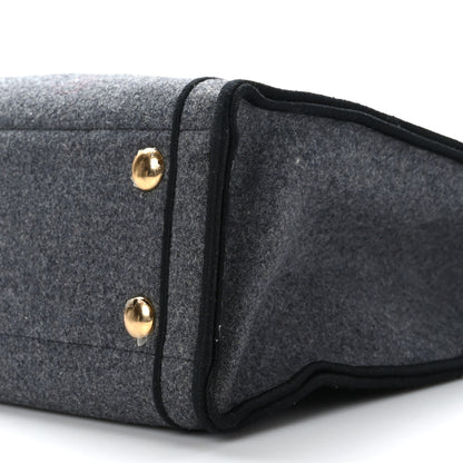 Fendi Melange Flannel Satin Logo Embroidered Threaded Edge Shopping Tote Grigio Black 8 of 9