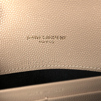 Saint Laurent Grain De Poudre Matelasse Chevron Monogram Envelope Chain Wallet Dark Beige 12 of 19
