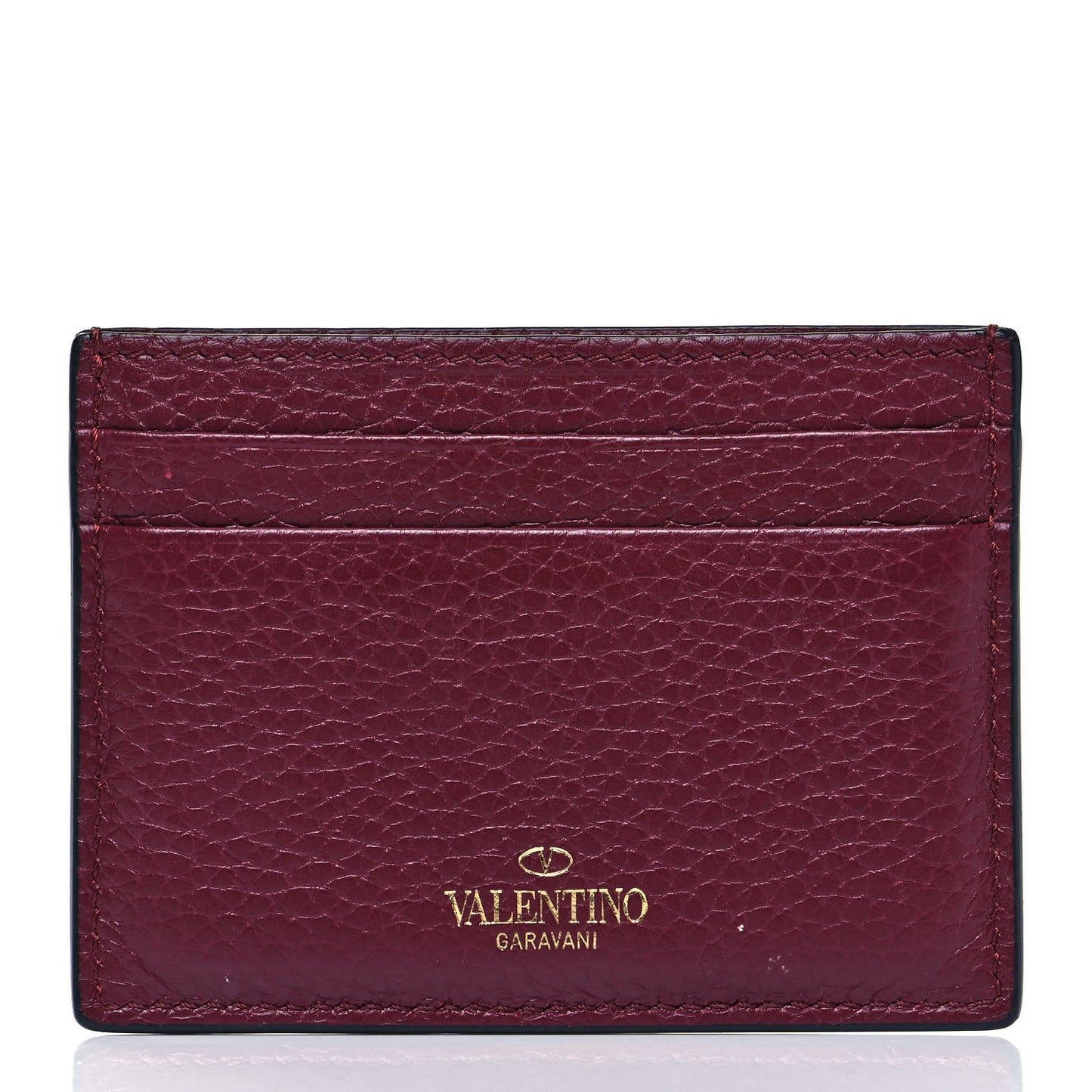 Pebbled Calfskin Rockstud Card Holder Cerise