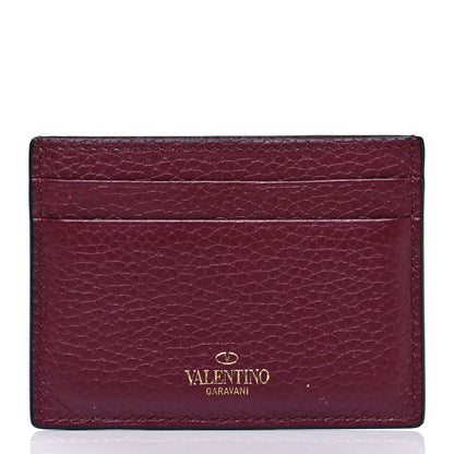 Valentino Garavani Pebbled Calfskin Rockstud Card Holder Cerise 3 of 5