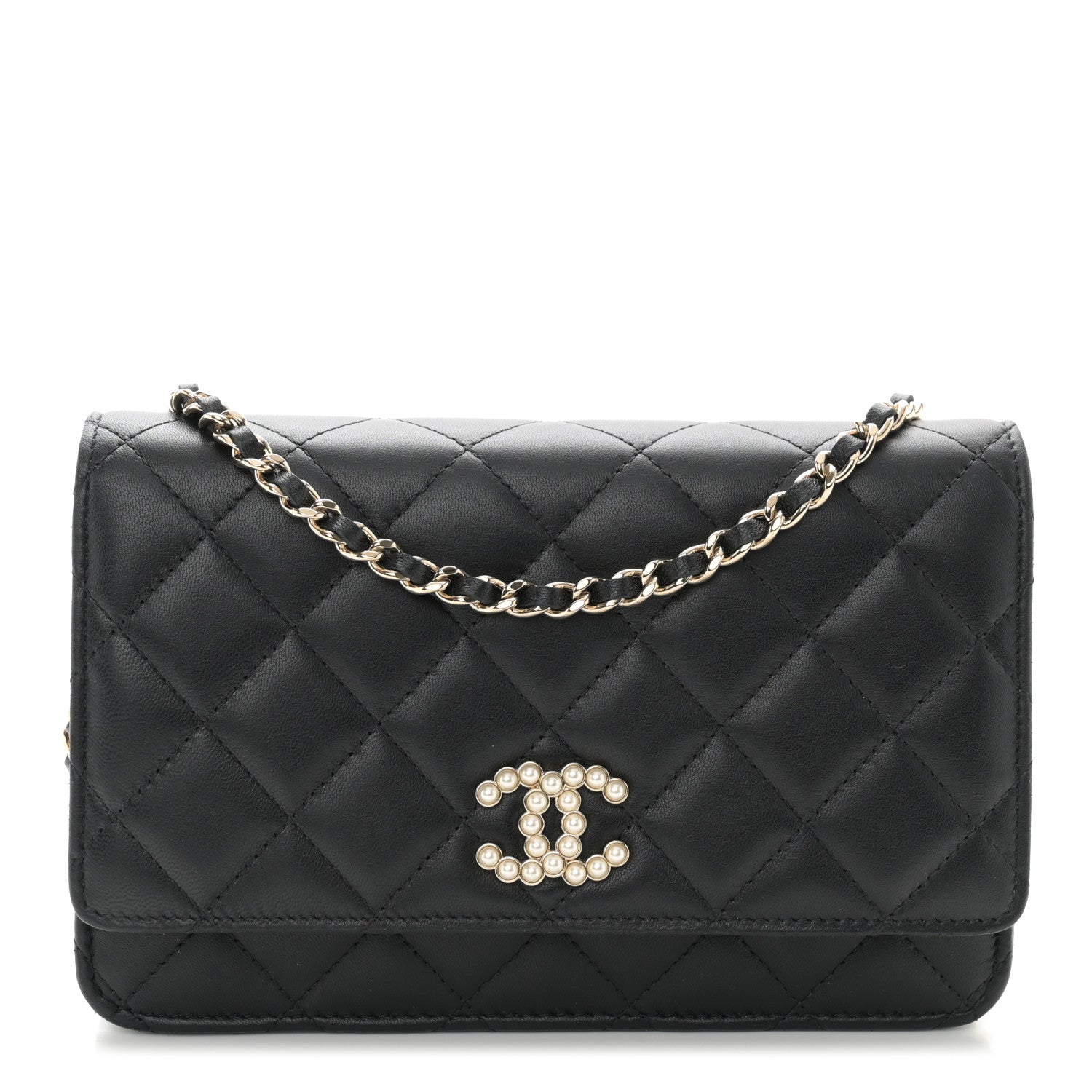 Chanel Lambskin Quilted Pearl CC Wallet on Chain WOC Black 1 of 12