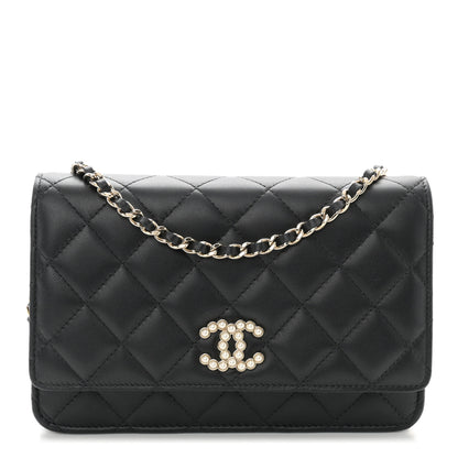 Chanel Lambskin Quilted Pearl CC Wallet on Chain WOC Black 1 of 12