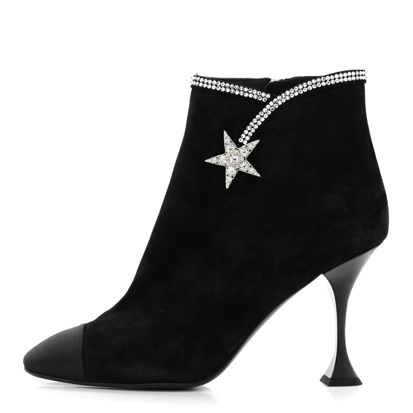 Suede Grosgrain Crystal Star Short Boots 38.5 Black