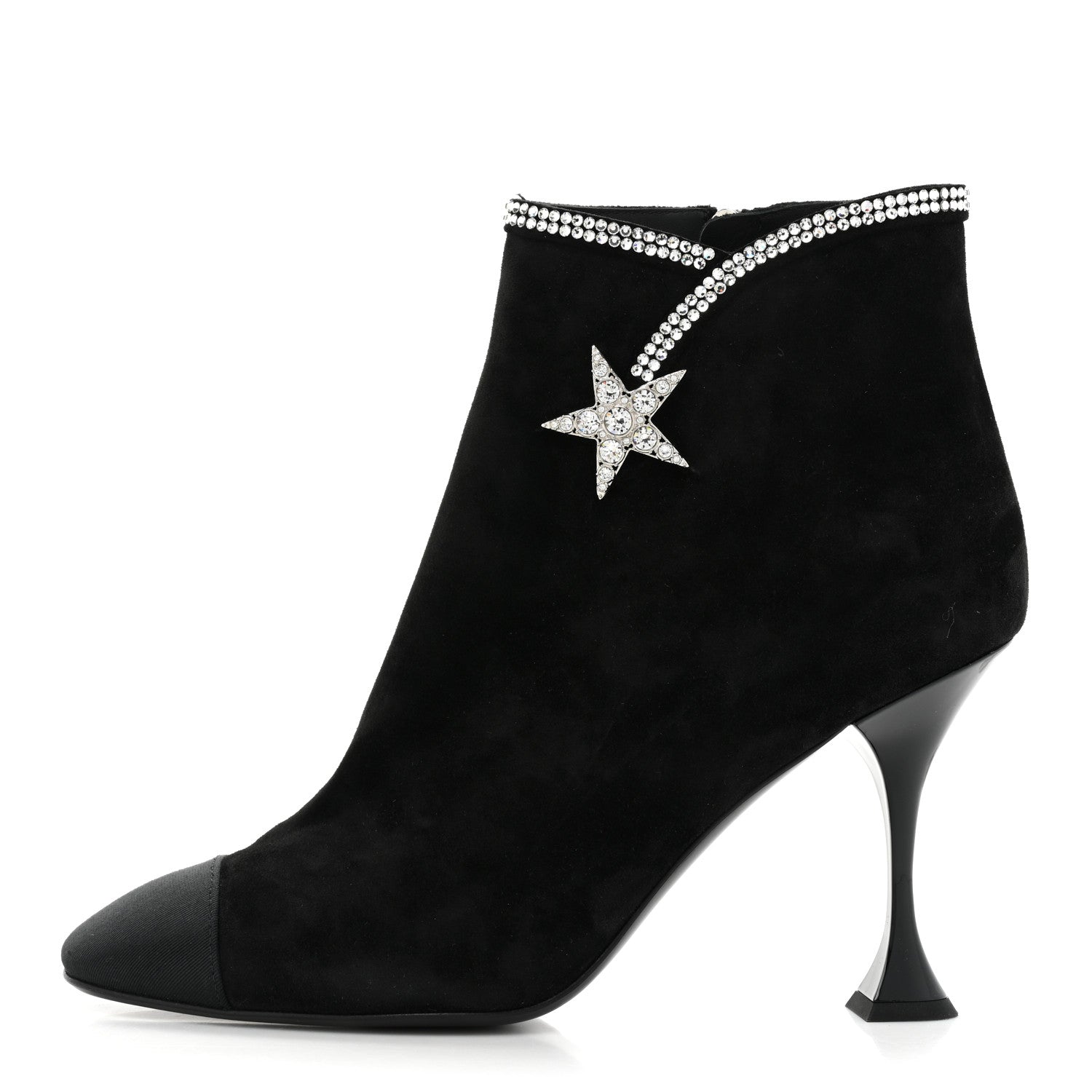 Chanel Suede Grosgrain Crystal Star Short Boots 38.5 Black 1 of 8
