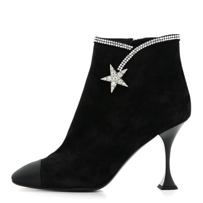 Chanel Suede Grosgrain Crystal Star Short Boots 38.5 Black 1 of 8