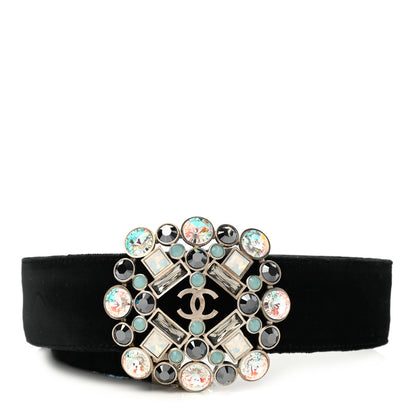Chanel Velvet Gripoix Crystal Belt 80 32 Black 1 of 5