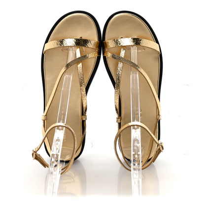 Jimmy Choo Crackled Metallic Calfskin Pine Platform Sandals 39.5 Gold 3 of 16