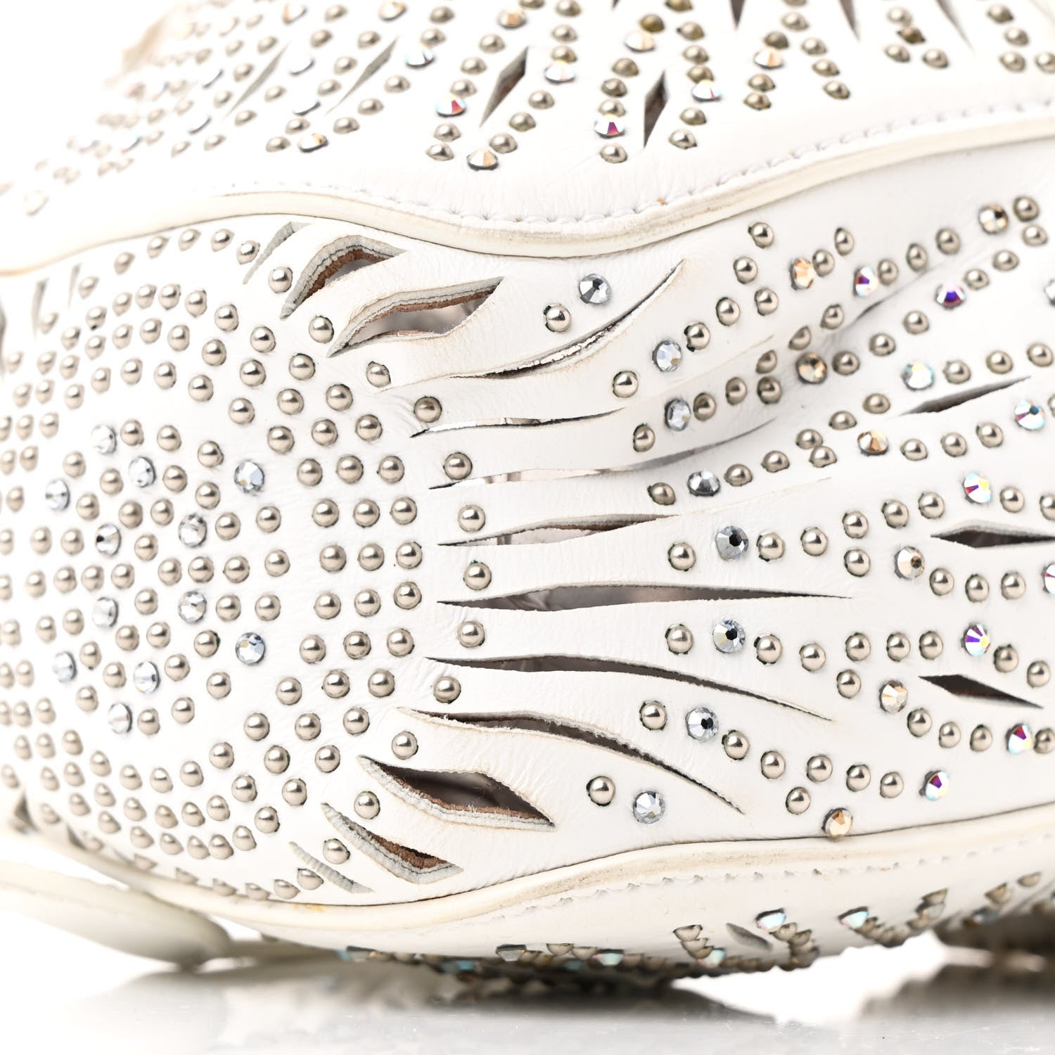Alaia Calfskin Lux Laser Cut Studded Rose-Marie 19 Bag White 8 of 10