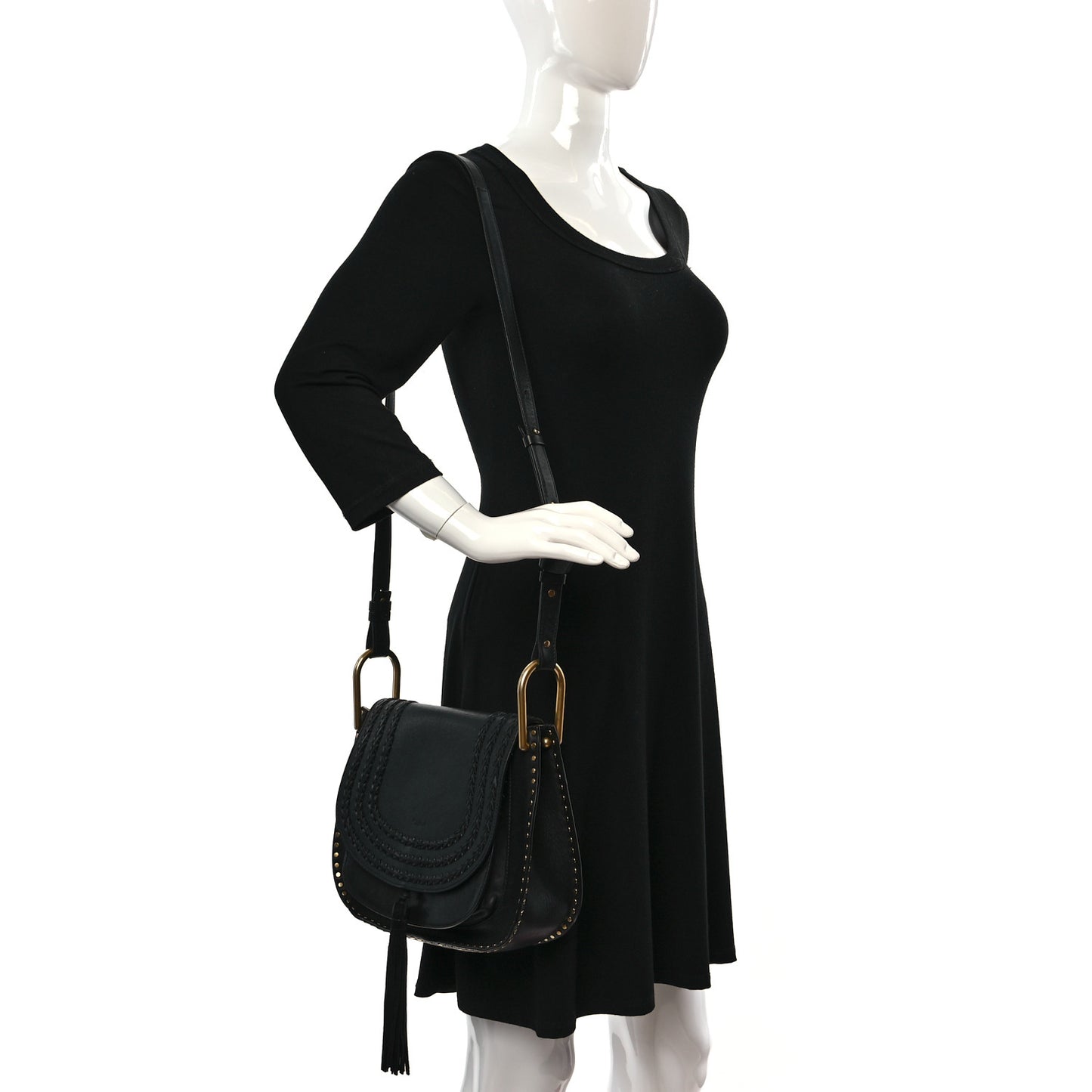 Calfskin Braided Medium Hudson Shoulder Bag Black