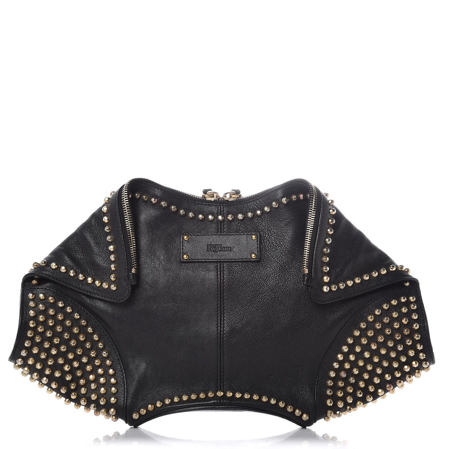 Calfskin Studded De Manta Clutch Black