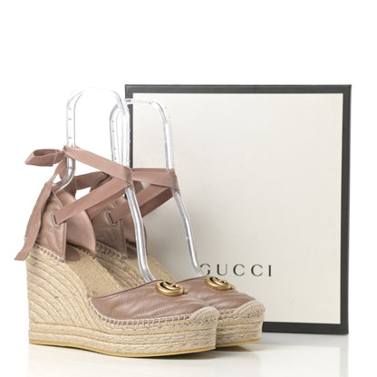 Gucci Nappa Matelasse GG Marmont Ankle Wrap Platform 35/120mm Espadrille Wedges 41 Porcelain Rose 10 of 10