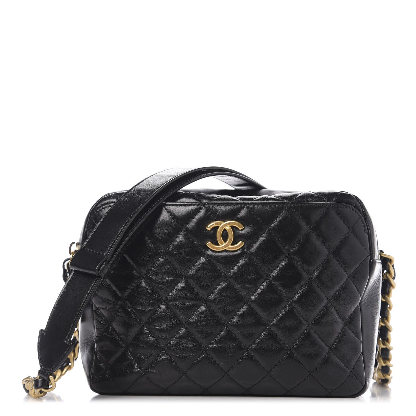 Calfskin Quilted CC Camera Case Black