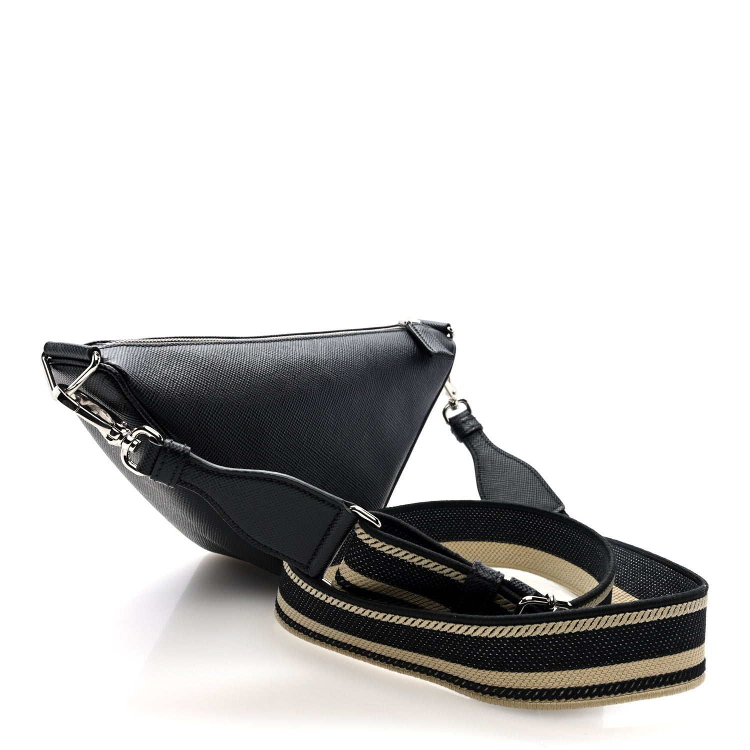 Prada Saffiano Cuir Triangle Logo Embossed Triangle Shoulder Bag Black 3 of 8