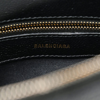 Balenciaga Grained Calfskin Logo S Ville Top Handle Bag Black White 6 of 10