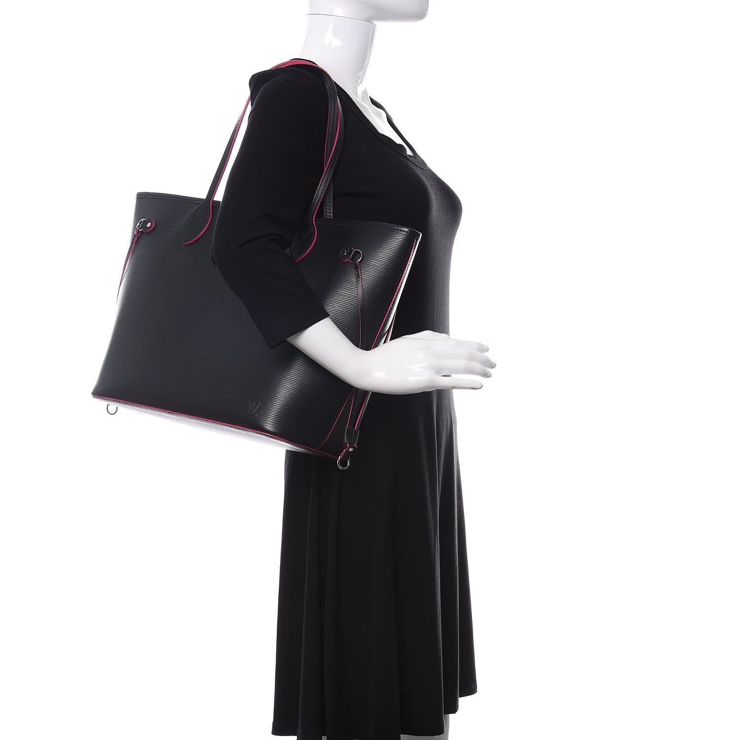 Louis Vuitton Epi Neverfull MM Black Hot Pink 2 of 12