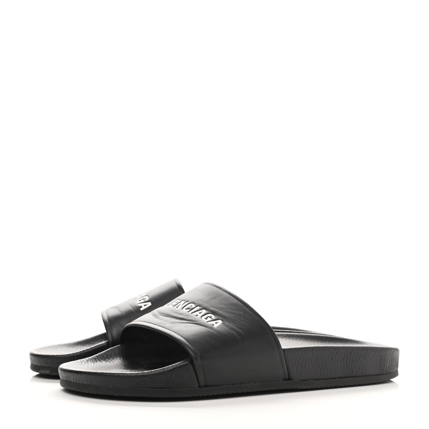 Balenciaga Nappa Logo Pool Slide Sandals 41 Black White 3 of 7