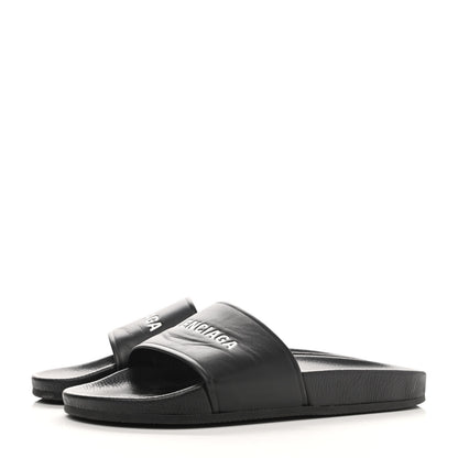 Balenciaga Nappa Logo Pool Slide Sandals 41 Black White 3 of 7