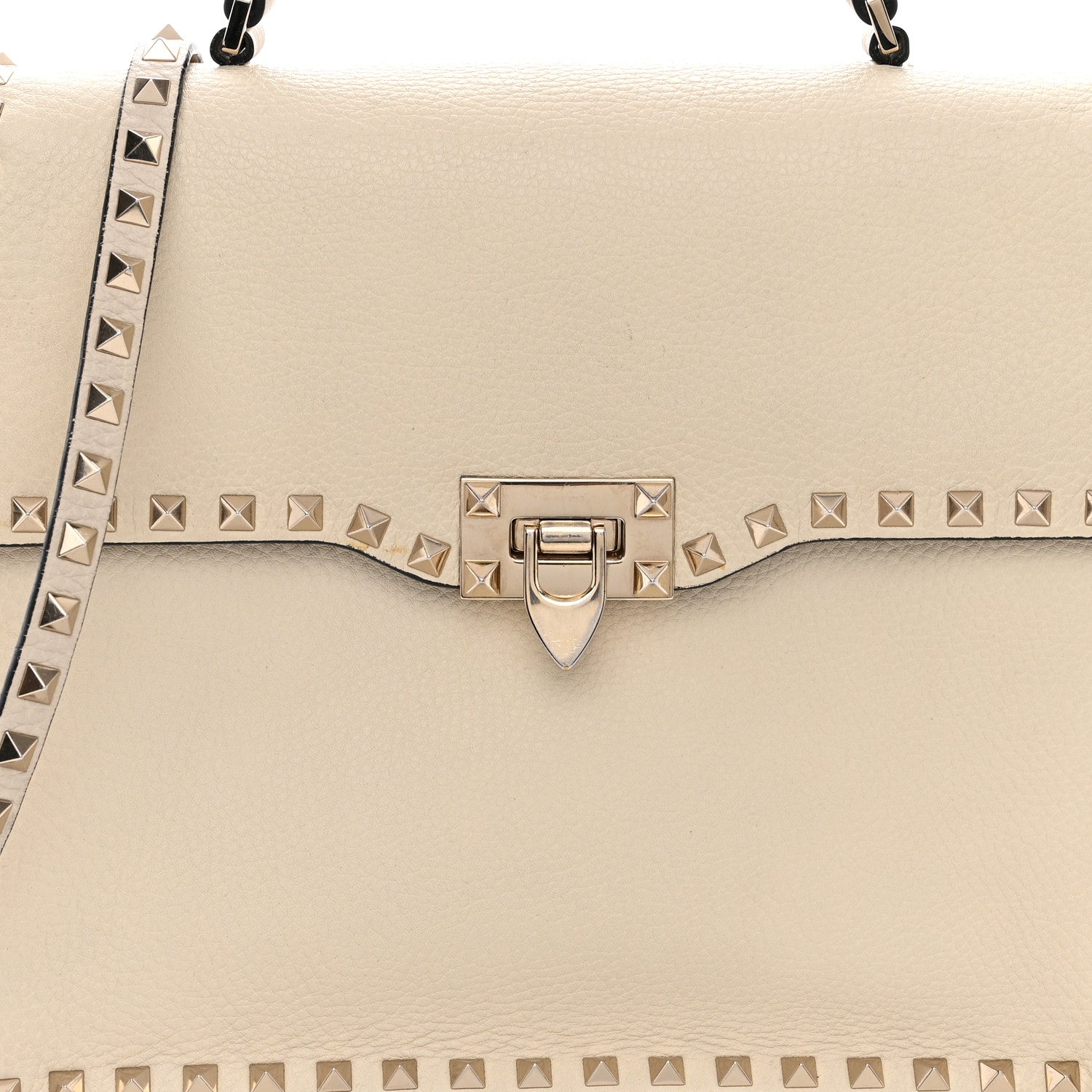 Valentino Garavani Grained Calfskin Rockstud Top Handle Flap Shoulder Bag Light Ivory 7 of 20