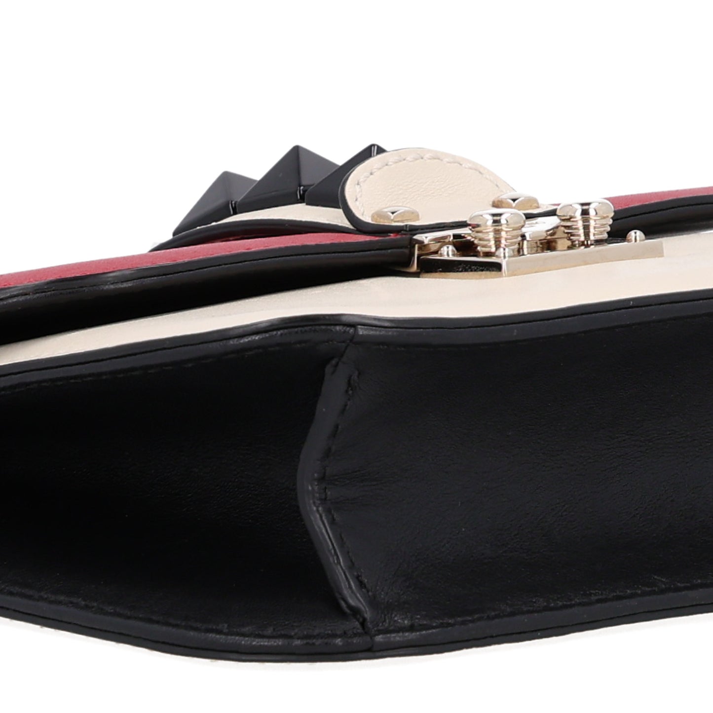 Vitello Small Glam Lock Rockstud Flap Red Ivory Black