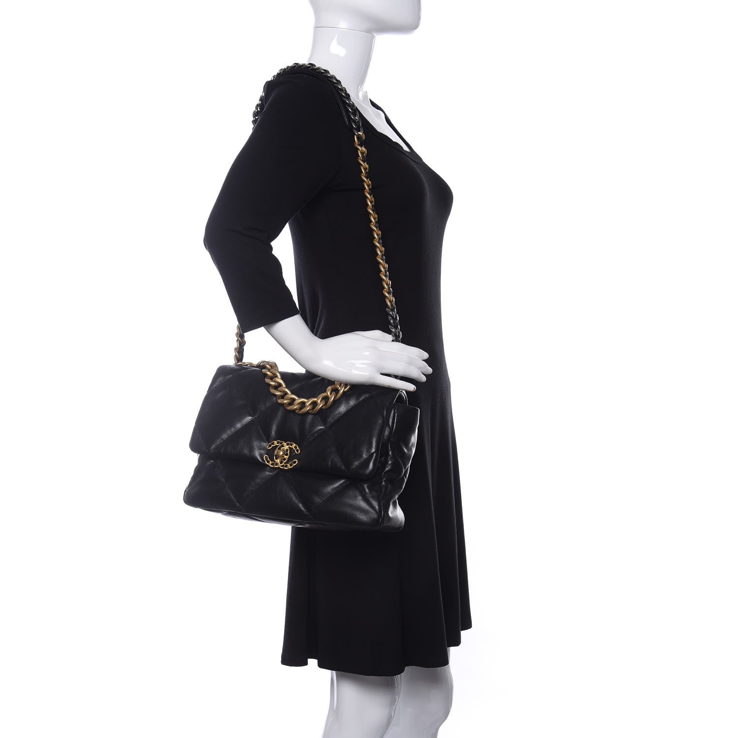 Chanel Shiny Goatskin Quilted Large Chanel 19 Flap Black 2 of 10